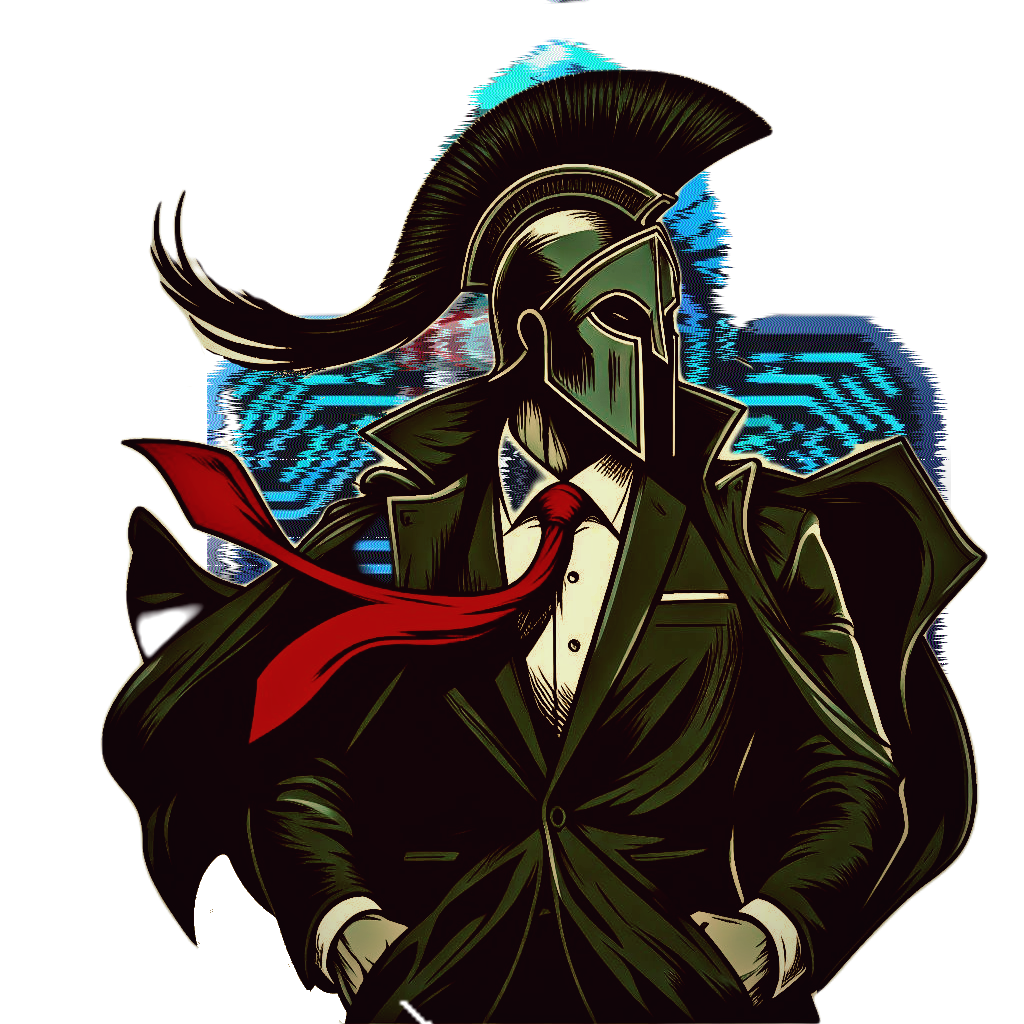 Sparta Tech AI mascot — a Spartan warrior in a business suit